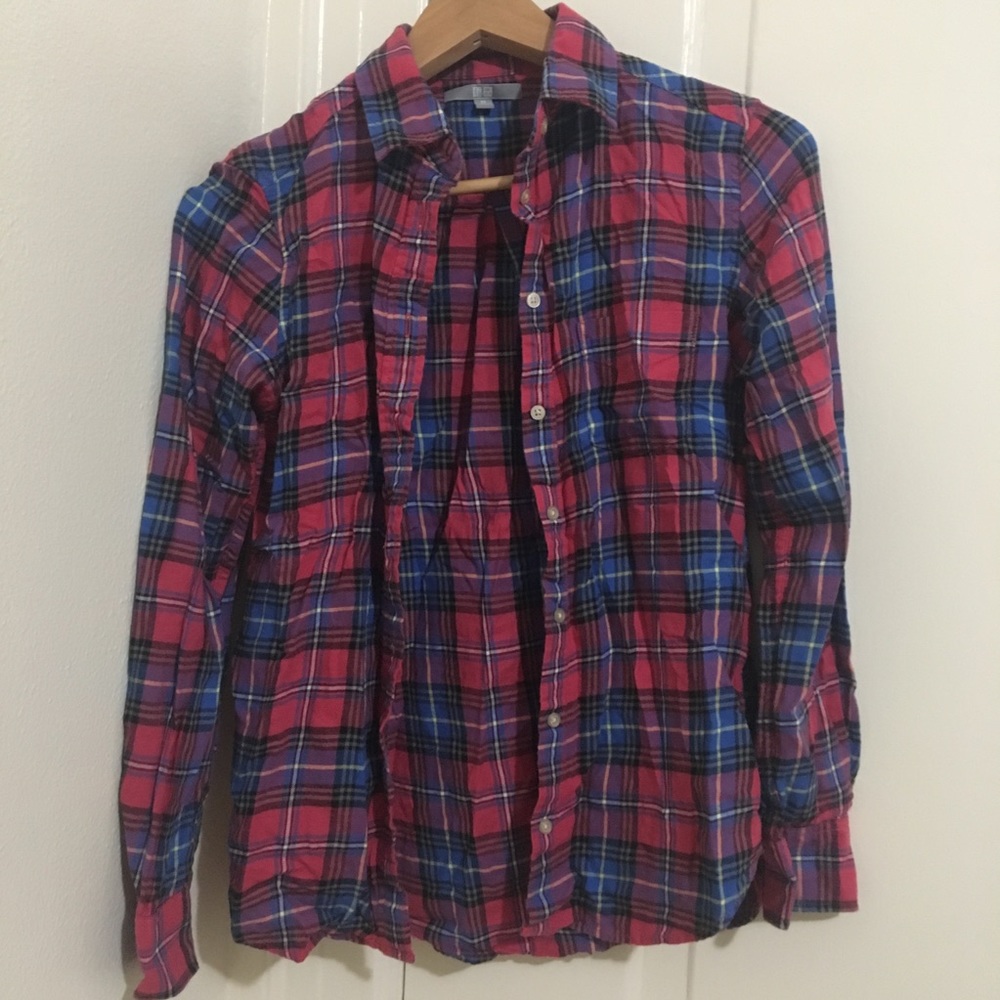 Uniqlo flannel plaid shirt pink and blue